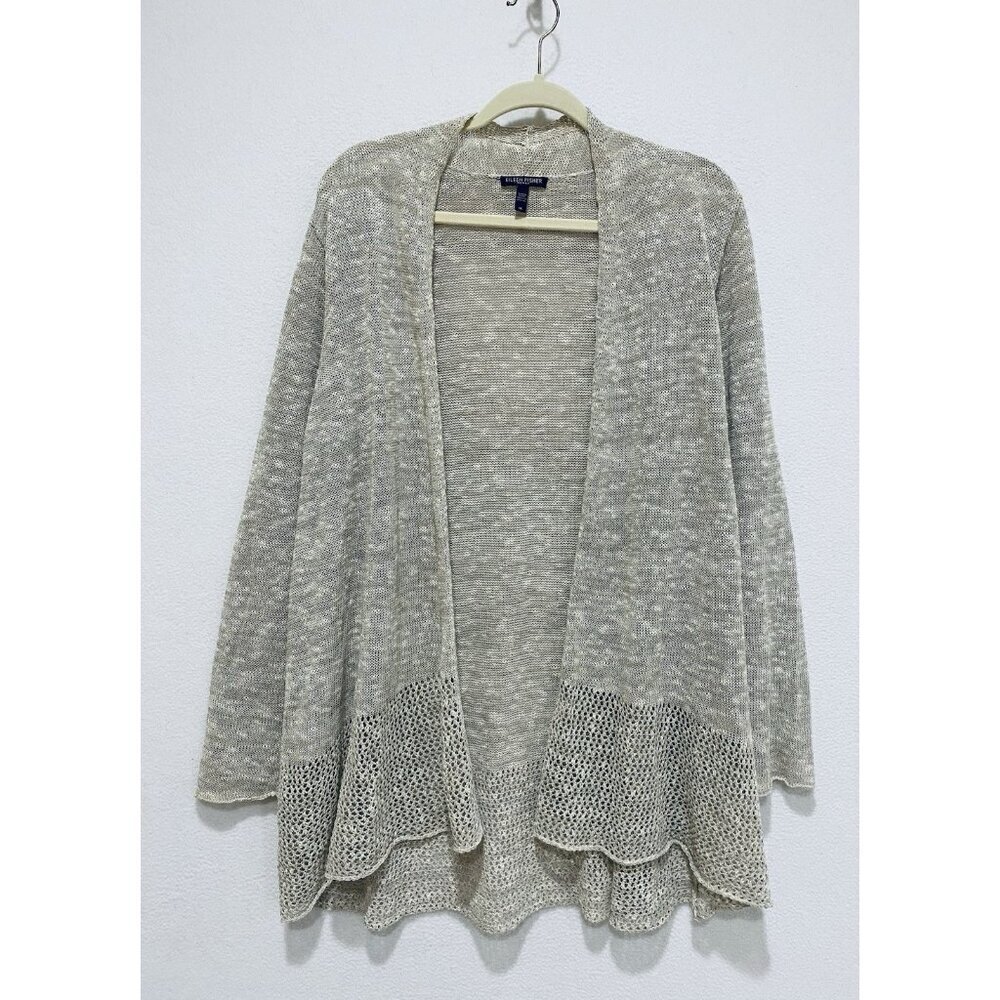 Eileen Fisher Cardigan Sweater Womens 1X Beige Organic Linen Blend Minimalist